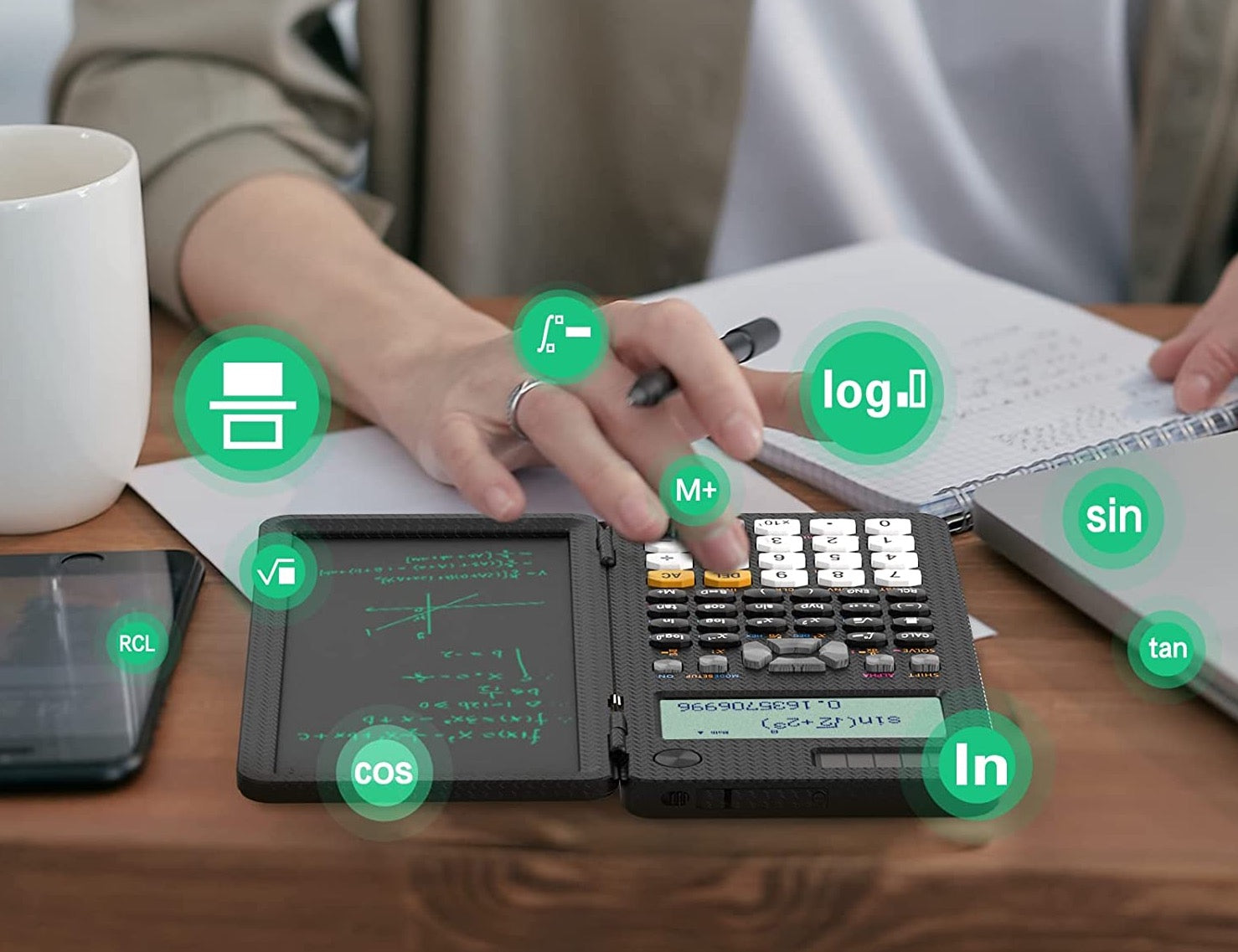 Mokslinis skaičiuotuvas su LCD užrašų knygele - Originalu-pigu