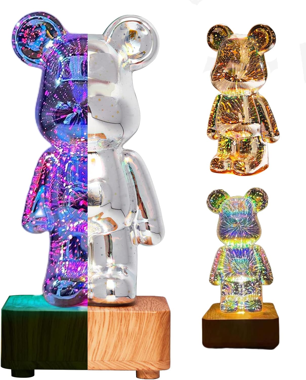 LED 3D stiklinė meškiuko lempa - Originalu-pigu