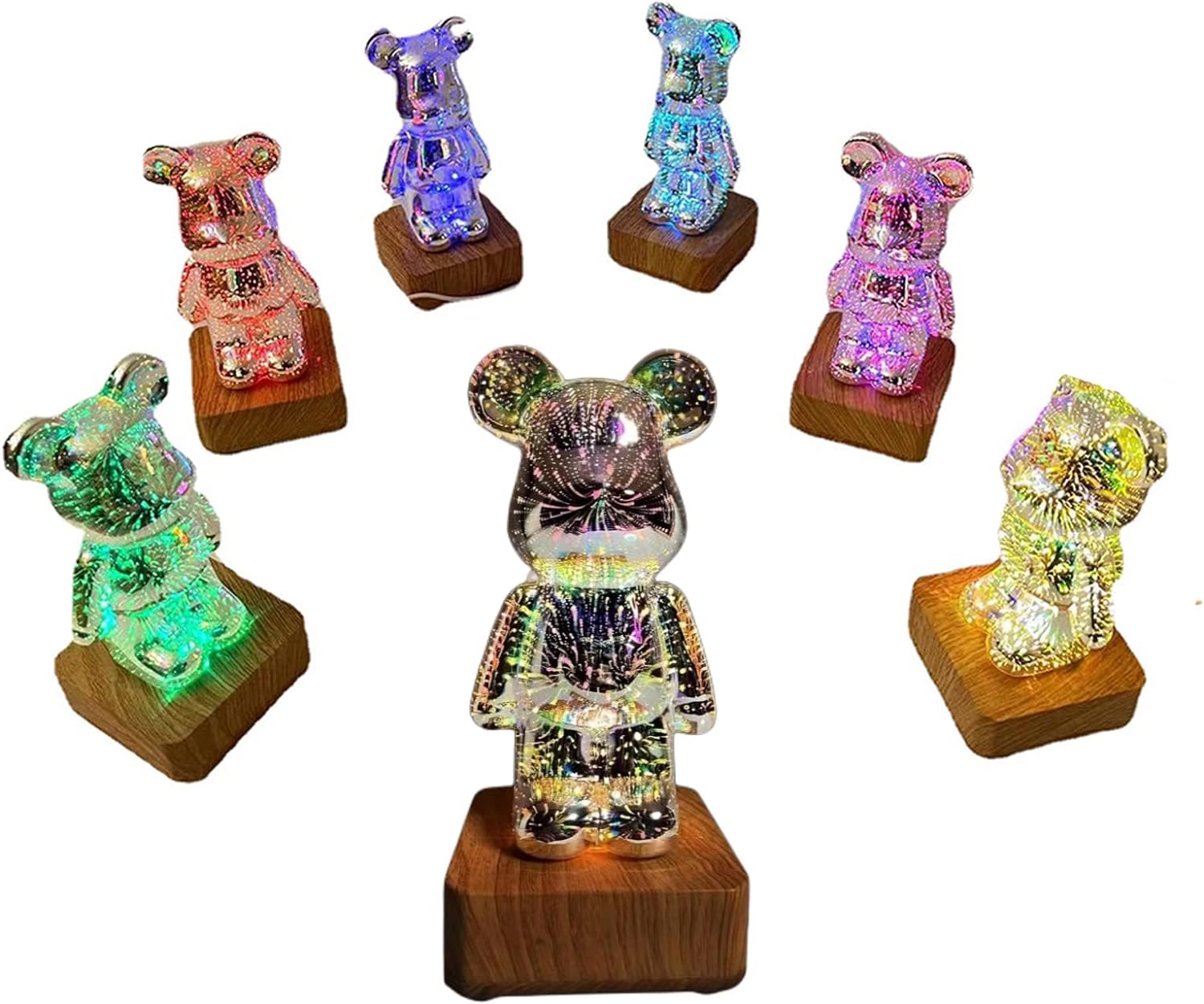 LED 3D stiklinė meškiuko lempa - Originalu-pigu