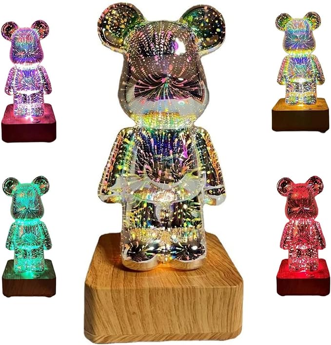 LED 3D stiklinė meškiuko lempa - Originalu-pigu