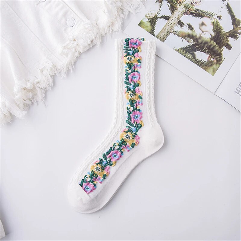 Moteriškos šiltos gėlėtos kojinės (3 vnt.) - Originalu-pigu
