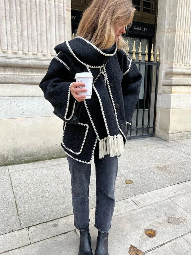 Moteriškas paltas su šaliku - Originalu-pigu