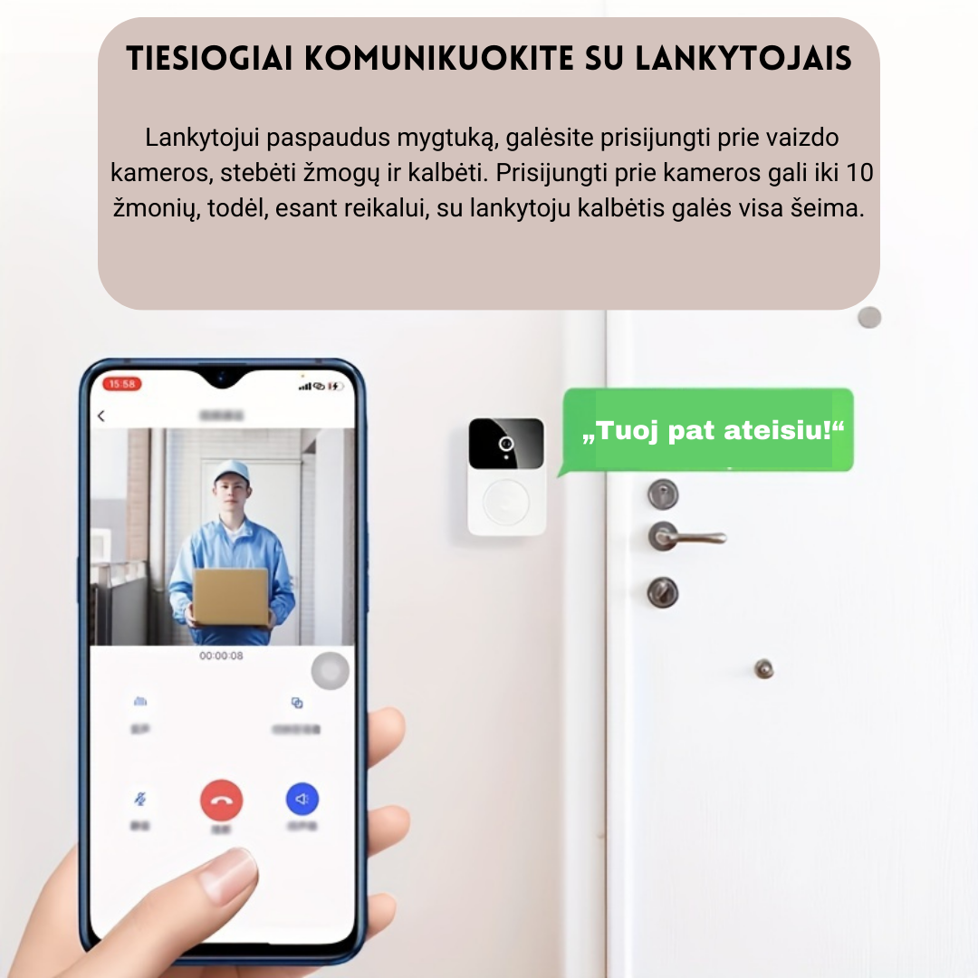 Belaidis durų skambutis su kamera - Originalu-pigu