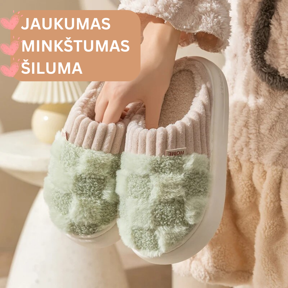 Šiltos moteriškos šlepetės su langeliais - Originalu-pigu