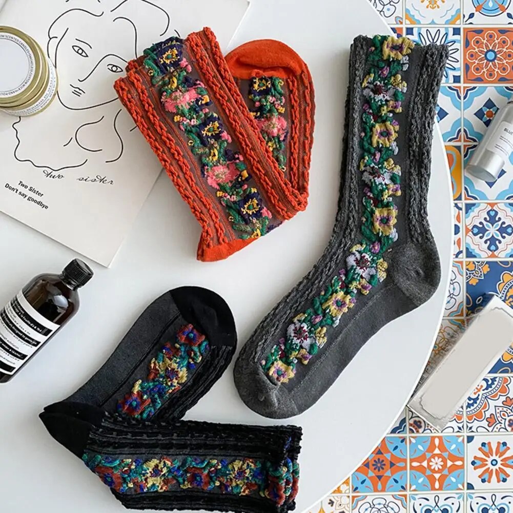 Moteriškos šiltos gėlėtos kojinės (3 vnt.) - Originalu-pigu