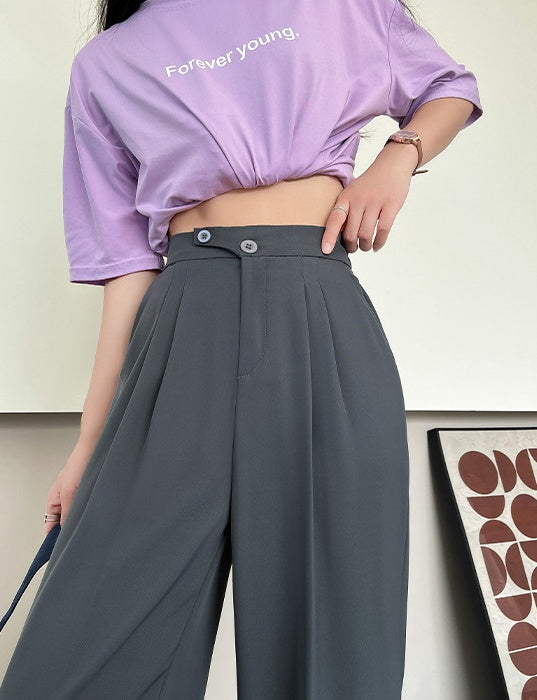 Plačios moteriškos kelnės aukštu liemeniu - Originalu-pigu