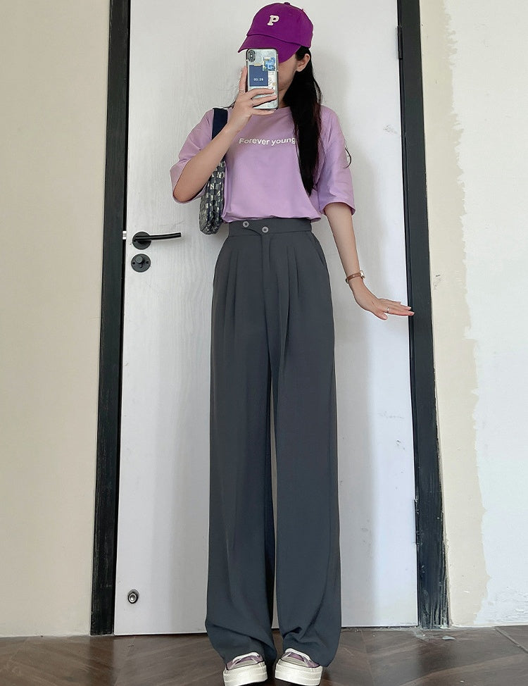 Plačios moteriškos kelnės aukštu liemeniu - Originalu-pigu