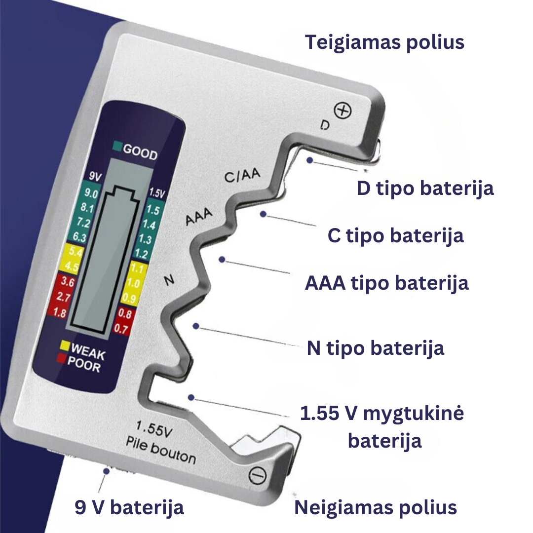 Baterijų testeris - Originalu-pigu
