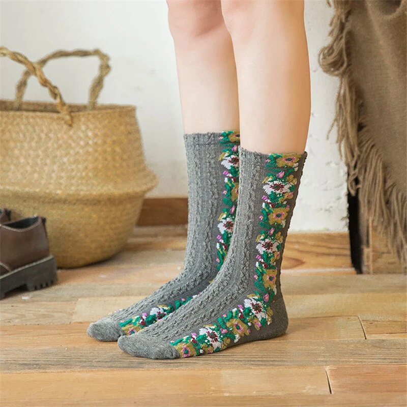 Moteriškos šiltos gėlėtos kojinės (3 vnt.) - Originalu-pigu