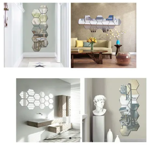 3D lipnus šešiakampis veidrodinis lipdukas (36 vnt.) - Originalu-pigu