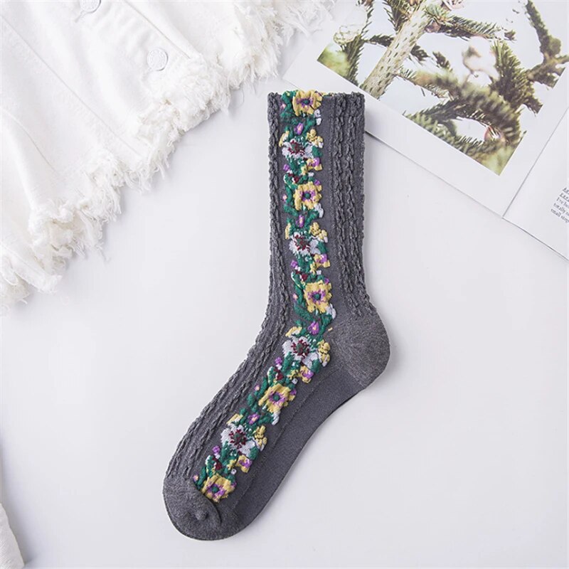 Moteriškos šiltos gėlėtos kojinės (3 vnt.) - Originalu-pigu