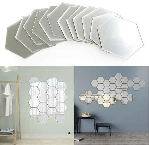 3D lipnus šešiakampis veidrodinis lipdukas (36 vnt.) - Originalu-pigu