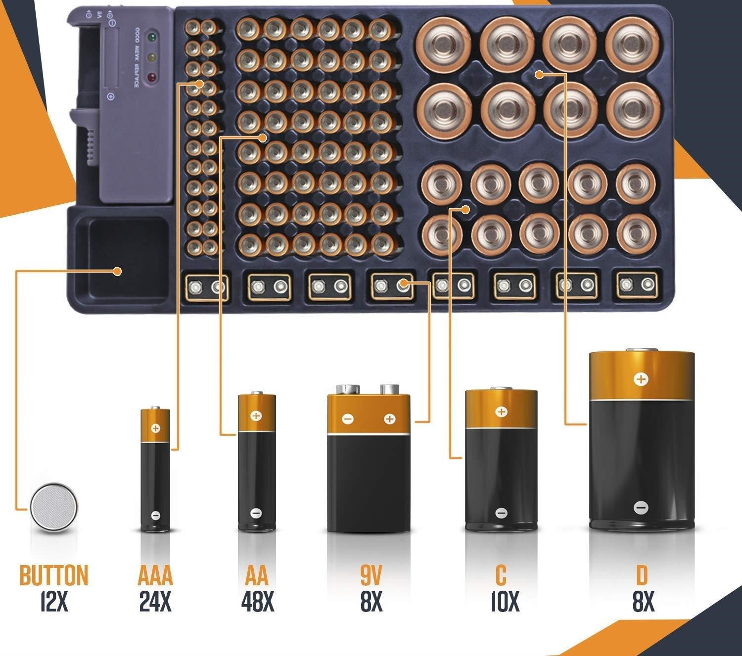 Baterijų dėžutė su energijos testeriu - Originalu-pigu
