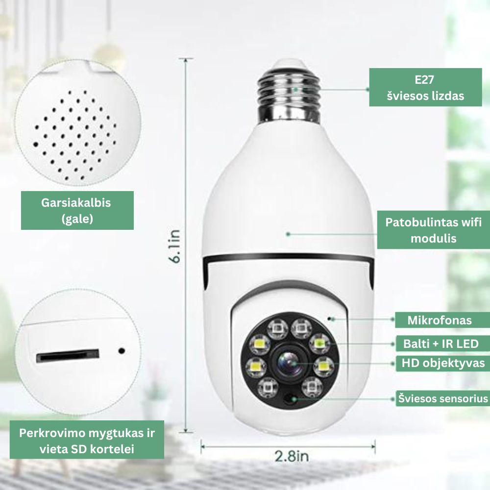 Lemputė su 360 laipsnių stebėjimo kamera - Originalu-pigu