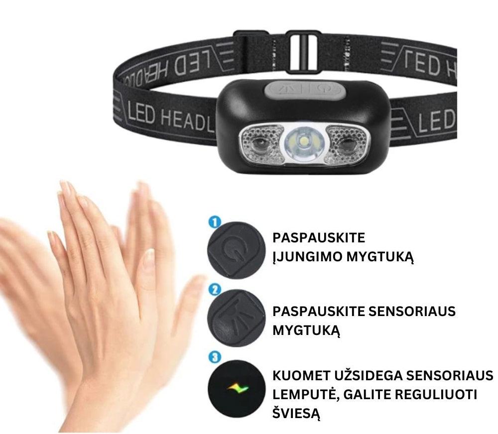 Jutiklinis LED prožektorius ant galvos - Originalu-pigu