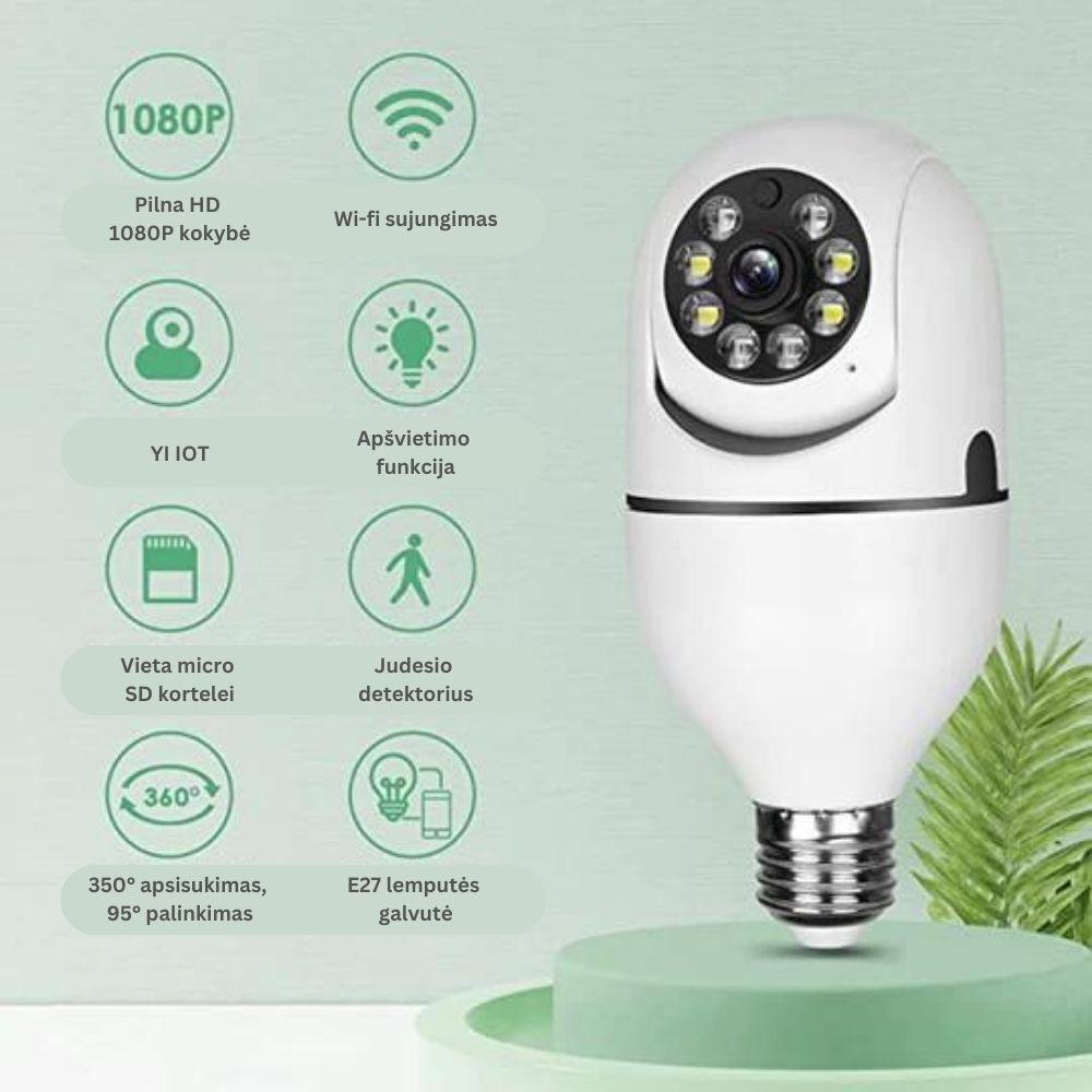 Lemputė su 360 laipsnių stebėjimo kamera - Originalu-pigu