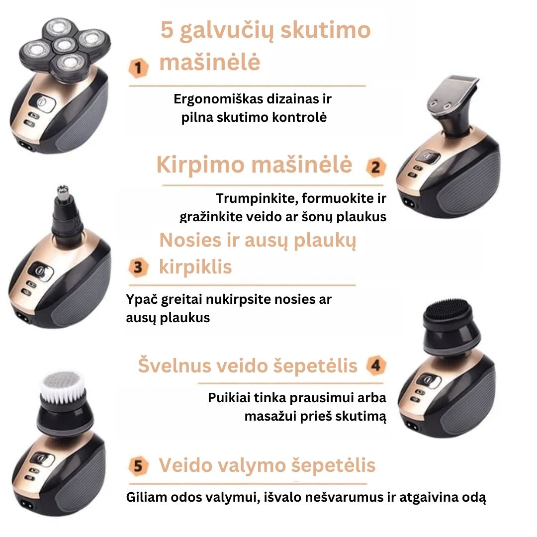 5-in-1 4D skutimosi mašinėlė / veido priežiūros aparatas - Originalu-pigu