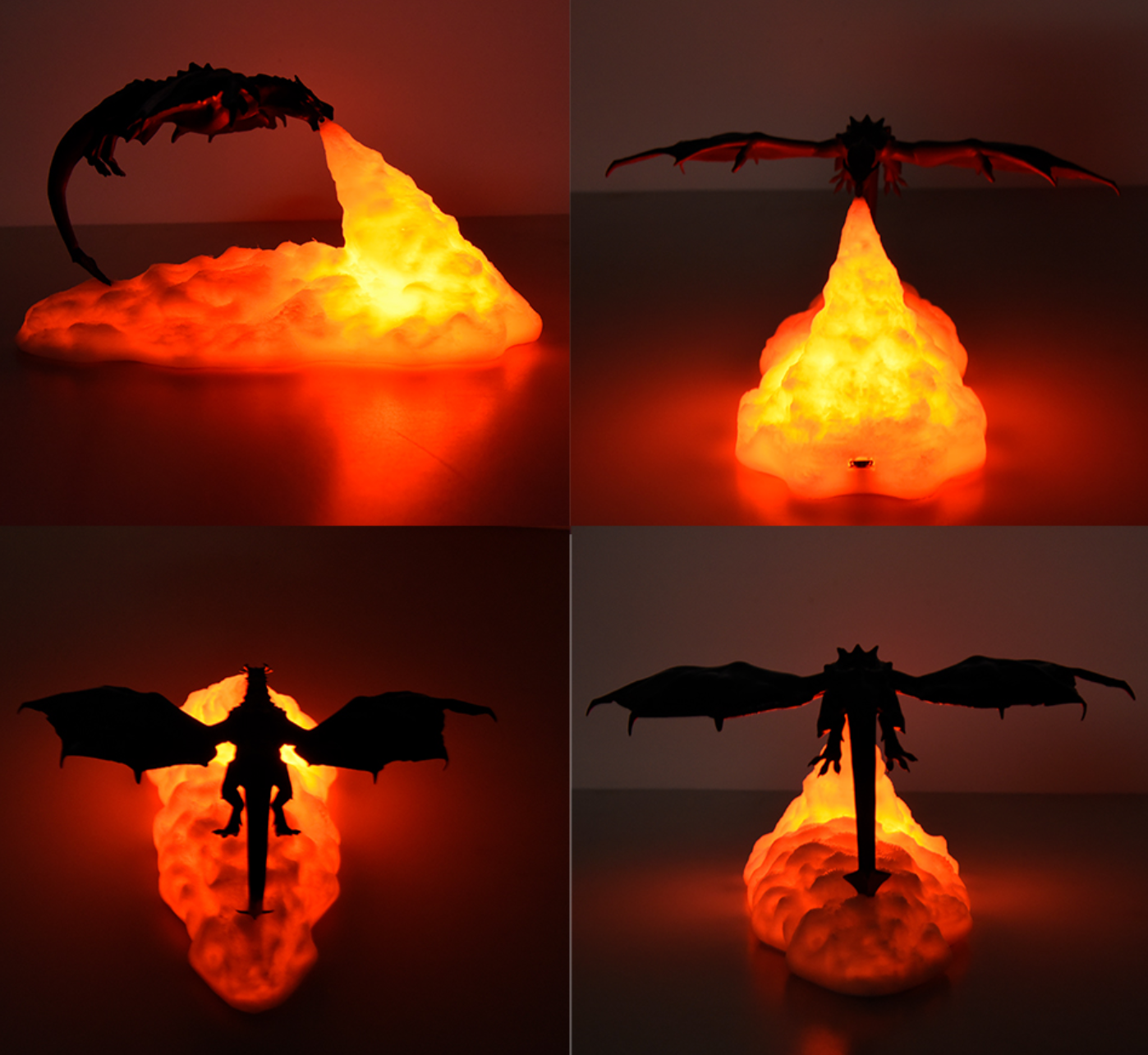 Ugnimi alsuojančio drakono naktinė lempa