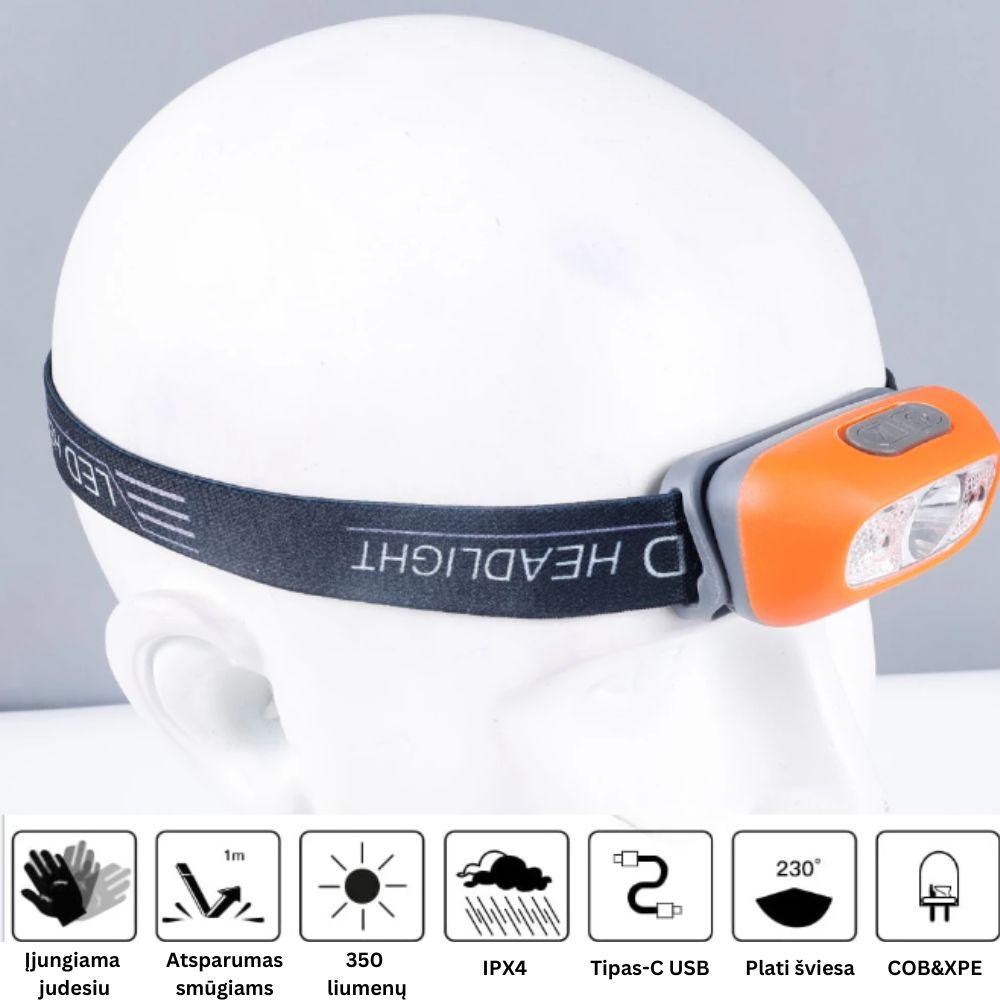 Jutiklinis LED prožektorius ant galvos